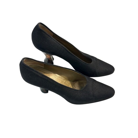 Vintage Yves Saint Laurent Black Pumps With Sculpted Resin Spool Heels 8 Narrow - Picture 3 of 7